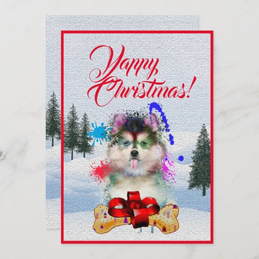 Carte de Noël Funny Pomsky Dog sur mesure (Devant / Derrière)
