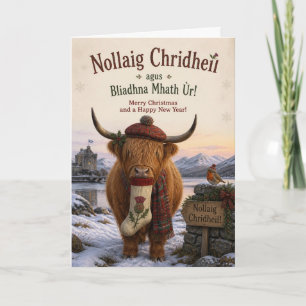 Carte de Noël gaélique de stock Highland Cow