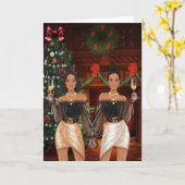 Carte de Noël Gay Couple Africain Américain (Fleur jaune)