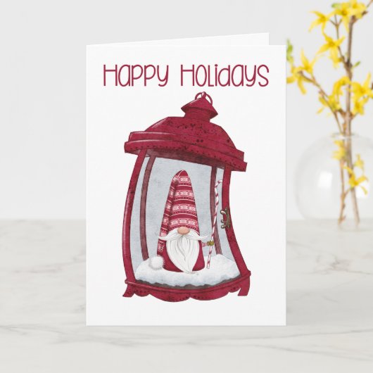 Carte de Noël Gnome lanterne (Fleur jaune)