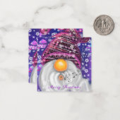 Carte de Noël Gnome musicale en Casquette violet (Devant/Arrière en situation)