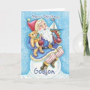 Carte de Noël Godson avec de mignons Père Noël et 