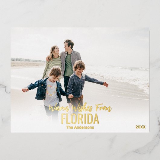 Carte de Noël Gold Foil Beach | Votre État (Recto)