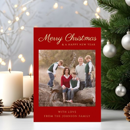 Carte de Noël Gold Foil Script rouge