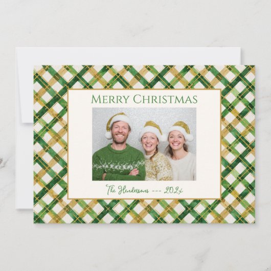 Carte de Noël Gold Green Plaid (Devant)