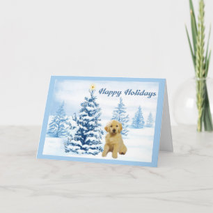 Carte de Noël Golden Retriers Blue Tree6
