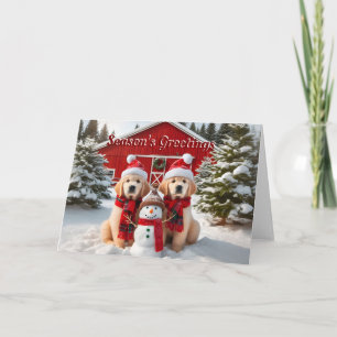 Carte de Noël Golden Retriever Puppet Snowman