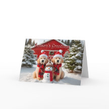 Carte de Noël Golden Retriever Puppet Snowman