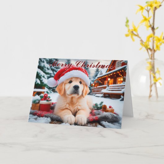 Carte de Noël Golden Retriever Snow Puppet (Fleur jaune)