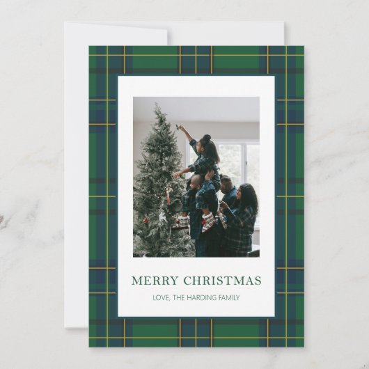 Carte de Noël Green & Blue Plaid 1 photo (Devant)