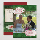 Carte de Noël Green Damask n Holly Photo (Devant / Derrière)