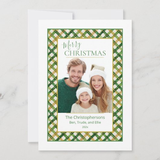 Carte de Noël Green Gold Plaid (Devant)