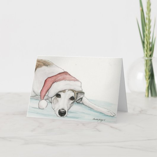 Carte de Noël "Greyhound in Santa Hat" (Devant)