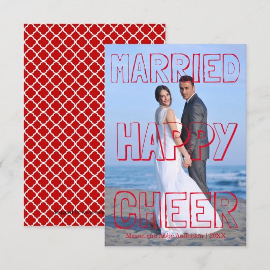 Carte de Noël Happy Cheer Red Block-3x5 (Devant / Derrière)