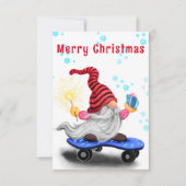 Carte de Noël Happy Skater Gnome avec cadeau (Devant)