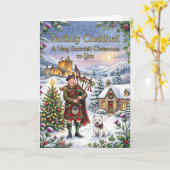 Carte de Noël highlander avec joueur de cornemuse (Fleur jaune)