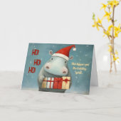 Carte de Noël Hippo à l'esprit de fête (Fleur jaune)