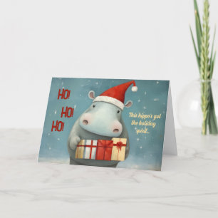 Carte de Noël Hippo à l'esprit de fête