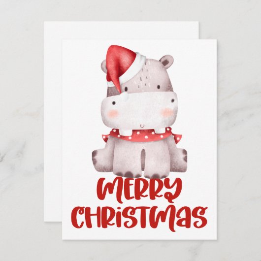 Carte de Noël Hippo Aquarelle (Devant / Derrière)
