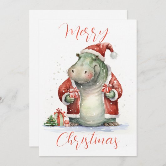 Carte de Noël Hippo Hooray (Devant / Derrière)
