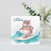 Carte de Noël Hippo Surfant en Bikini (Debout devant)