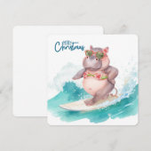 Carte de Noël Hippo Surfant en Bikini (Devant / Derrière)