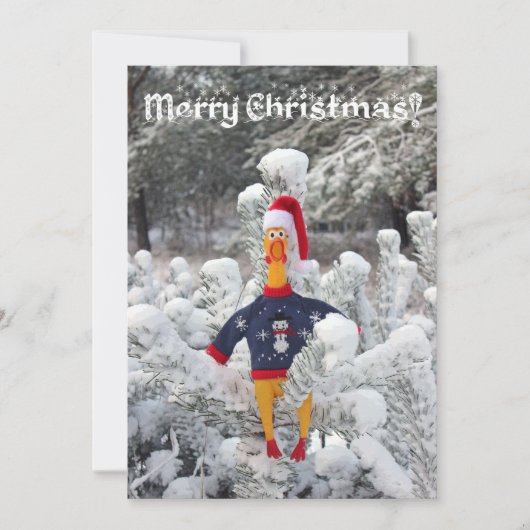 Carte de Noël hivernale adorable poulet ! (Devant)
