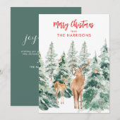 Carte de Noël hivernale avec cerfs en forêt (Devant / Derrière)
