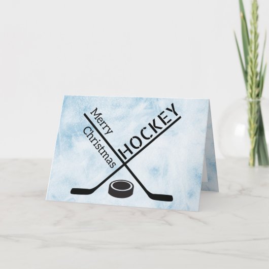 Carte de Noël hockey - Bâtons de glace bleue palet (Devant)
