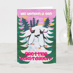 Carte de Noël hollandaise - Pingouins de patinage