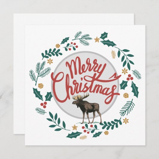 Carte de Noël Holly And Leaf Circle Moose (Devant / Derrière)