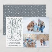 Carte de Noël Holly Jolly Photo Faux Silver Foil (Devant / Derrière)