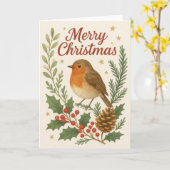 Carte de Noël Holly & Pine Robin (Fleur jaune)