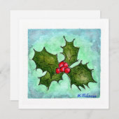 Carte de Noël Holly Watercolor (Devant / Derrière)