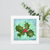 Carte de Noël Holly Watercolor (Debout devant)