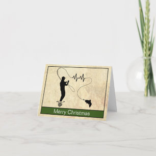 Carte de Noël homme pêche à la mouche battement de