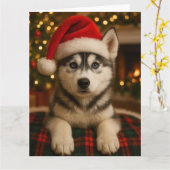 Carte de Noël Husky (Fleur jaune)