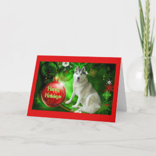 Carte de Noël Husky Sibérien Red Ball Green