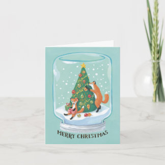 Carte de Noël illustration Globe à neige Renard Ro