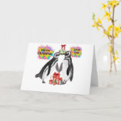 Carte de Noël In Love Penguins (Fleur jaune)