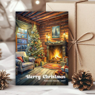 Carte de Noël intérieure élégante aquarelle fêtes