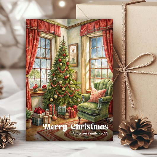 Carte de Noël intérieure fantaisiste rustique de f