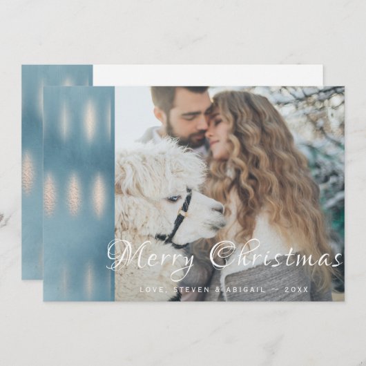 Carte de Noël Iridescente couleur bleu (Devant / Derrière)