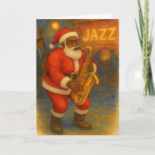 Carte de Noël jazz au saxophone avec le Père Noël