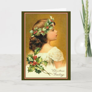 Carte de Noël Jeune fille Vintage