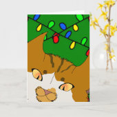 Carte de Noël Jingle Claws Drôle de Chat Design (Fleur jaune)