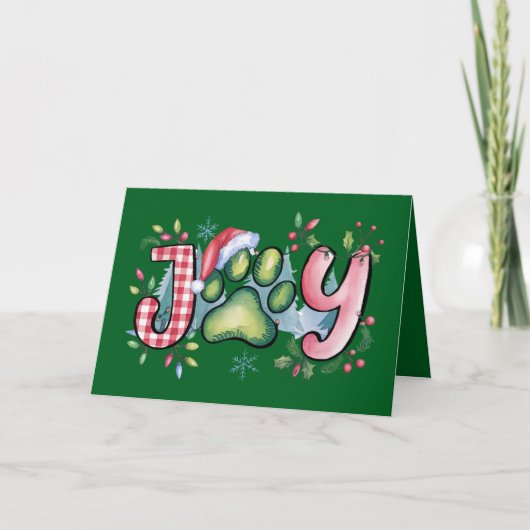 Carte de Noël Joie de Patte de Compagnon Vert (Devant)