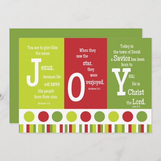 Carte de Noël JOIE Scripture à deux faces (Devant / Derrière)