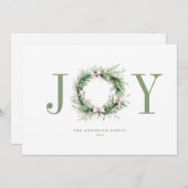 Carte de Noël Joy Sweet Watercolor Wreath (Devant / Derrière)