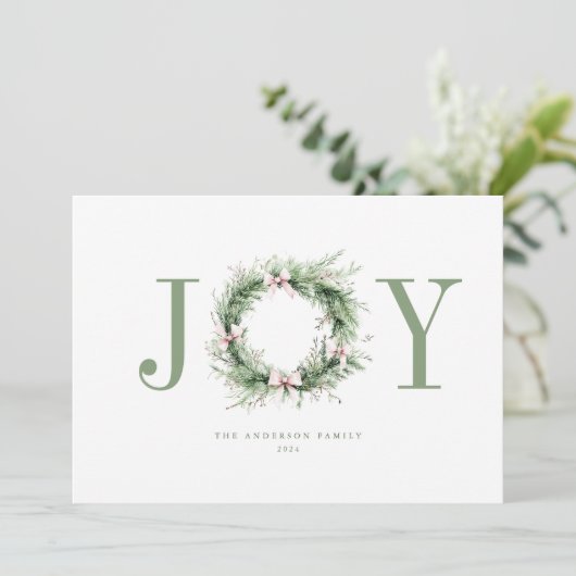 Carte de Noël Joy Sweet Watercolor Wreath (Debout devant)